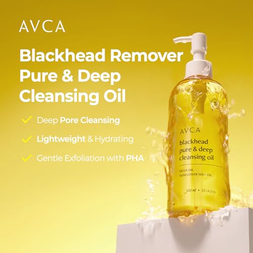 AVCA Korean Blackhead Remover Cleansing Oil - Face Oil Cleanser, Makeup Remover, Normal & Oily Skin, Pore Cleanser, 10.1