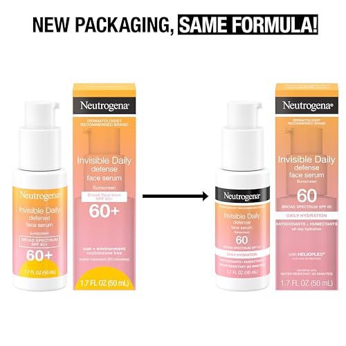 Neutrogena Invisible Daily Defense Face Sunscreen SPF 60 Hydrating Serum for Dry Skin Oil-Free Fragrance Free 1.7 fl. oz