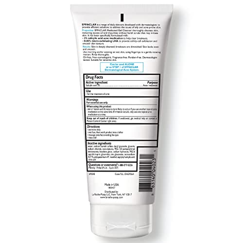 La Roche-Posay Effaclar Medicated Gel Cleanser 2% Salicylic Acid + LHA + Glycerin, Foaming Acne Face Wash for Oil-Prone