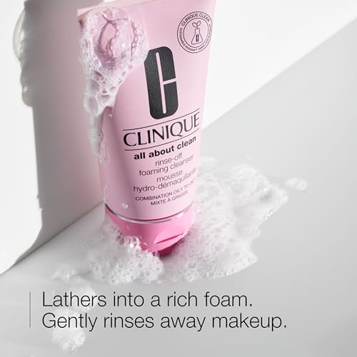Clinique All About Clean Foaming Facial Cleanser for Oily Skin | Dissolves Makeup + Sunscreen with Hyaluronic Acid and G