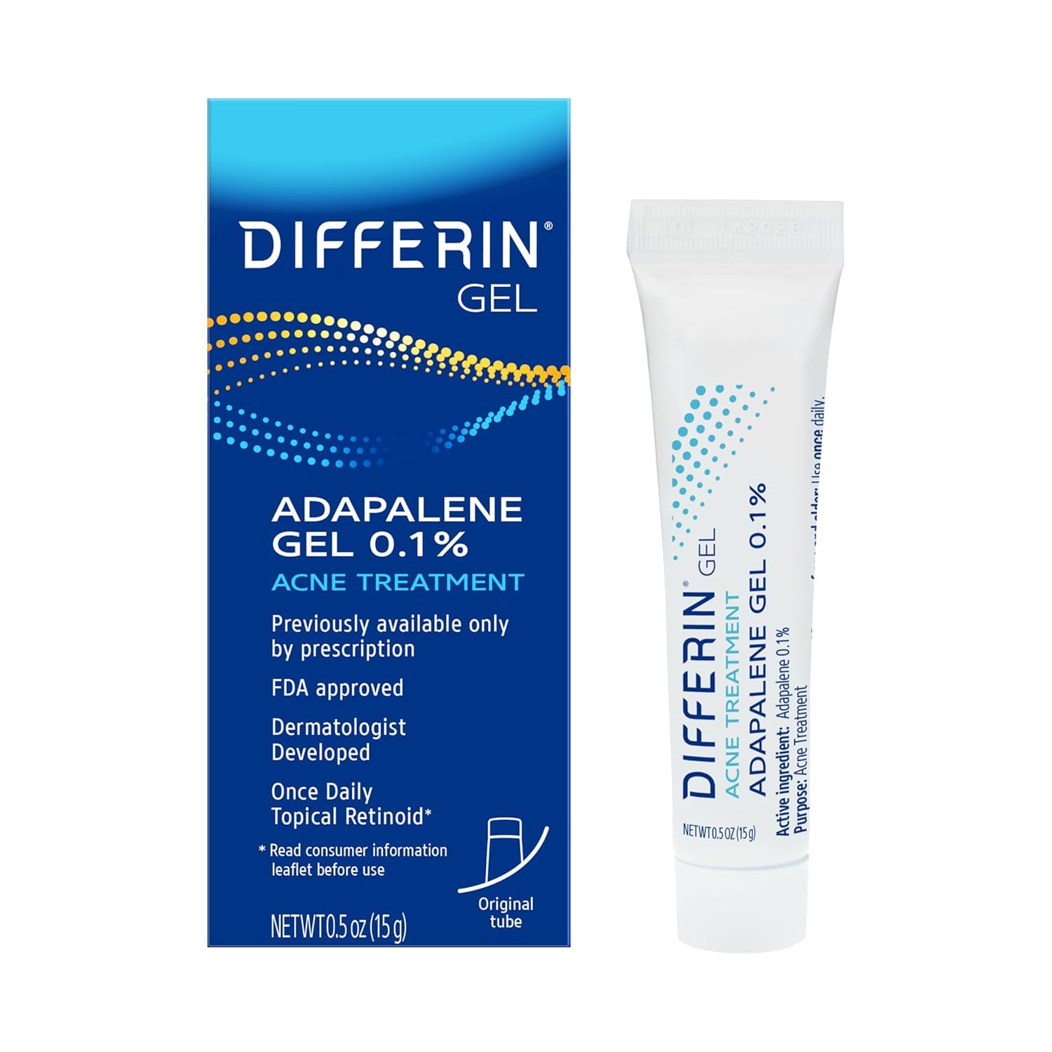 Differin Acne Treatment Gel 0.1% Adapalene for Sensitive Skin
| Differin Acne Treatment Gel Retinoid for Face, 15g Tube