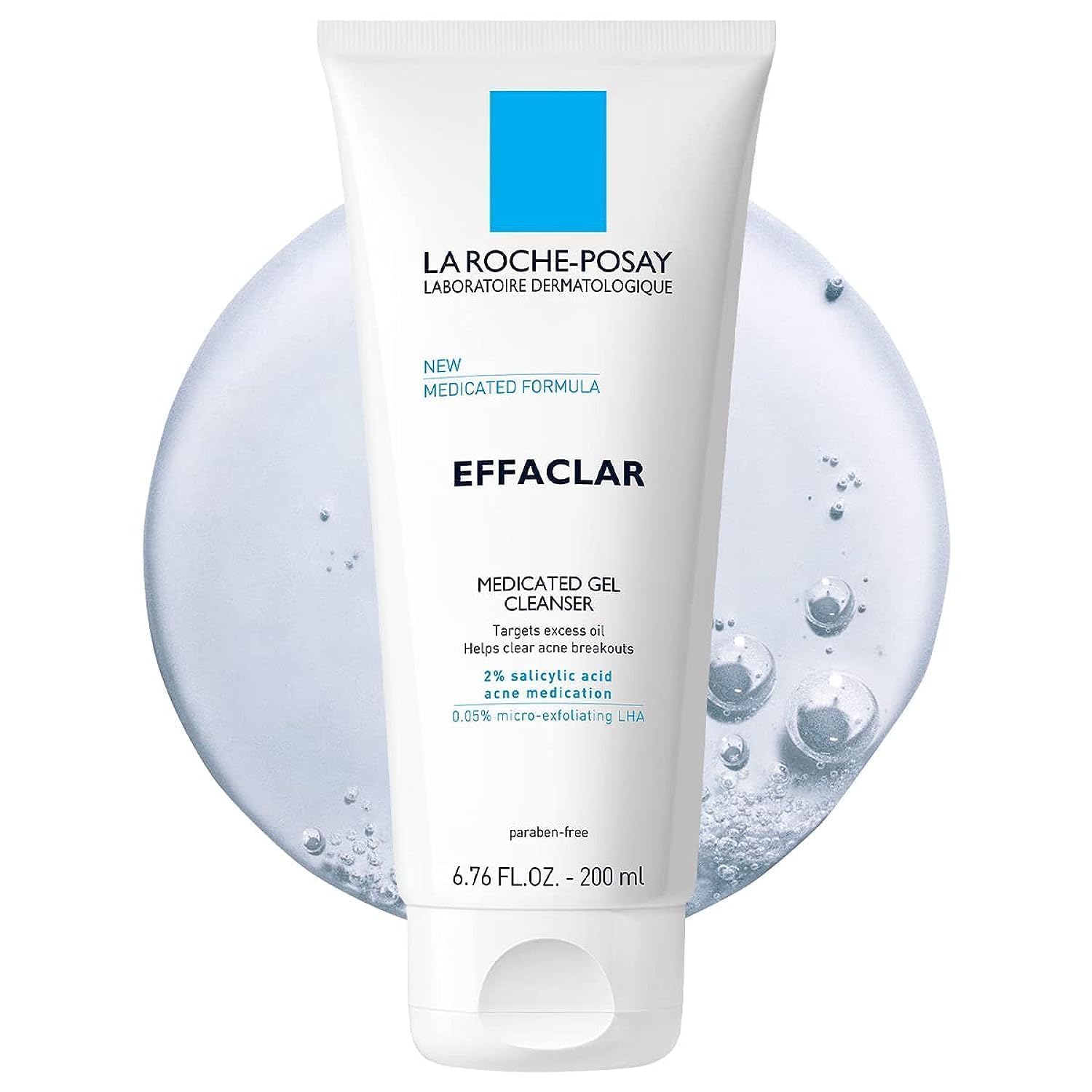 La Roche-Posay Effaclar Medicated Gel Cleanser 2% Salicylic Acid + LHA + Glycerin, Foaming Acne Face Wash for Oil-Prone