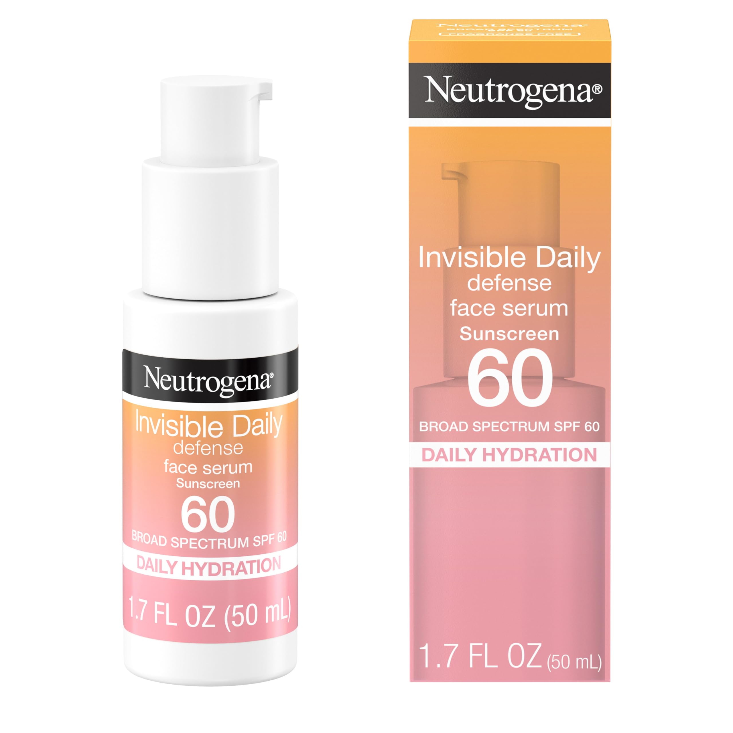 Neutrogena Invisible Daily Defense Face Sunscreen SPF 60 Hydrating Serum for Dry Skin Oil-Free Fragrance Free 1.7 fl. oz